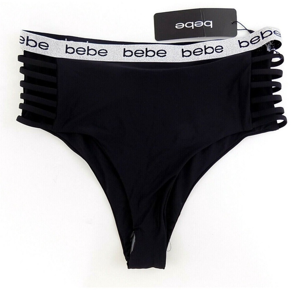 4 Bebe Strappy Side Bikini Bottoms Size L 3 white & 1 black